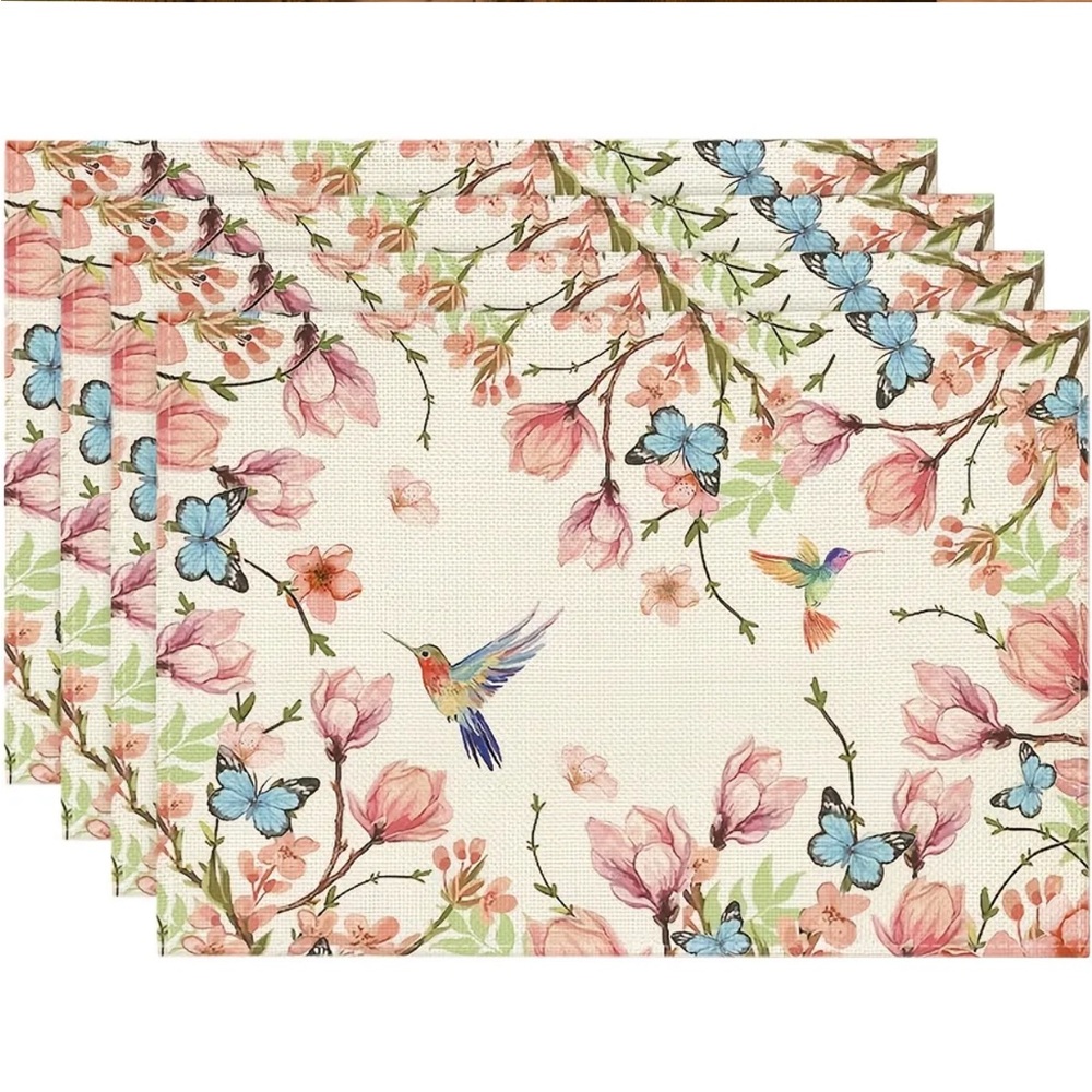 Set of 4 Floral and Hummingbird Placemats